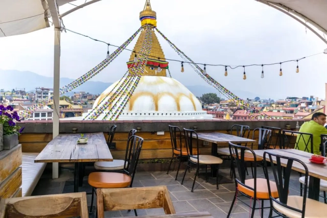Rooftop view of the Stupa, providing a sweeping perspective of the monument and surrounding area.